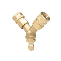 清洗机一分二水管三通洗车机刷车泵 高压钢丝管3/8快接纯铜转接头