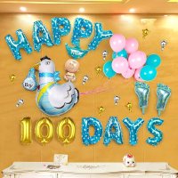 宝宝百天周岁生日布置儿童生日派对背景墙装饰品小鸡铝膜气球套餐