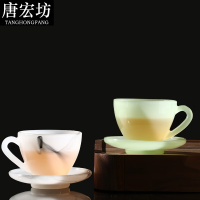 唐宏坊 中式琉璃翡翠咖啡杯垫套装单杯茶具小杯水杯茶杯牛奶马克杯带把手
