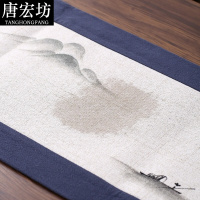 唐宏坊 禅意茶杯垫布艺干泡席古韵浅蓝色茶旗国风棉麻桌旗茶道配件