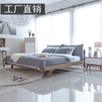胡桃木色北欧实木床1.5米卧室木床简约现代双人床1.8米主卧布床 1800mm*2000mm_胡桃色床+椰