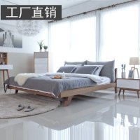 胡桃木色北欧实木床1.5米卧室木床简约现代双人床1.8米主卧布床 1800mm*2000mm_原木色床+2