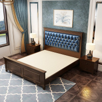 现代简约实木床白色1.8米双人床主卧1.5m单人床1.2美式高箱储物床 1350mm*1900mm_B软包棕色配