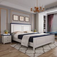 现代简约实木床白色1.8米双人床主卧1.5m单人床1.2美式高箱储物床 1350mm*1900mm_环保拼蓝色_