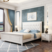 现代简约实木床白色1.8米双人床主卧1.5m单人床1.2美式高箱储物床 1350mm*1900mm_B软包白色配