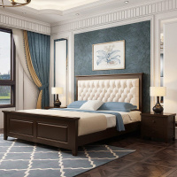 现代简约实木床白色1.8米双人床主卧1.5m单人床1.2美式高箱储物床 1350mm*1900mm_B软包款棕色
