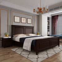 现代简约实木床白色1.8米双人床主卧1.5m单人床1.2美式高箱储物床 1500mm*1900mm_环保棕色_框