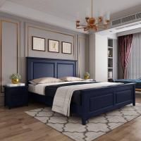 现代简约实木床白色1.8米双人床主卧1.5m单人床1.2美式高箱储物床 1500mm*2000mm_环保军蓝色_