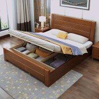 实木床1.8米双人床现代简约经济型婚床1.5m新中式高箱储物主卧 1500mm*2000mm_实木床_框架