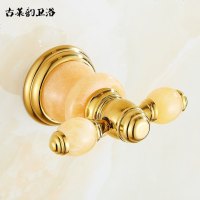 欧式铜天然玉石金色大理石浴室衣帽钩五金挂件卫生间双钩衣钩架