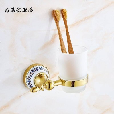 玻璃单杯架 牙刷架 漱口杯架 刷牙杯 欧式金色 卫浴浴室五金挂件