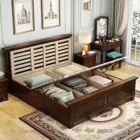 美式实木床1.5米1.8米双人床白色美式床主卧高箱储物婚床