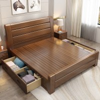 胡桃木实木床主卧双人1.8米高箱储物婚床现代简约新中式单人床1.5