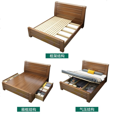 进口实木床胡桃木储物床1.8米中式1.5双人床简约现代床主卧