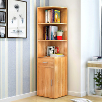  简易书柜书架创意书架子简约现代多功能储物架大容量收纳柜转角置物架小书柜暖白小款抽屉