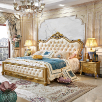 欧式床双人床婚床简欧实木主卧现代简约1.8米香槟金色美式床