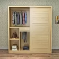 实木衣柜推拉简易滑原木卧室大衣柜衣橱松木衣柜移定制