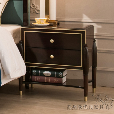 欧式实木床头柜 新古典卧室带抽床边柜 美式轻奢收纳柜储藏柜家具