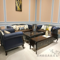 欧式沙发组合简约真皮实木花样板房别墅家具 美式乡村沙发现代