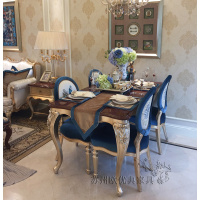 欧式实木餐桌椅组合花样板房椅子地中海新古典长方形小户型饭桌