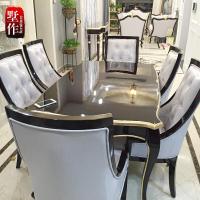 欧式餐桌椅组合实木花餐桌现代餐厅长方形饭桌1桌6椅新古典餐桌