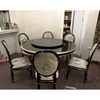 欧式餐厅圆桌椅组合简约全实木花餐桌椅组合饭桌样板房别墅圆桌