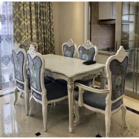 欧式餐桌椅组合新古典实木花大气餐桌高级绒布餐椅厂家定制