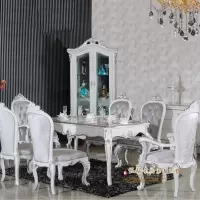 欧式餐桌椅组合 时尚实木餐桌 新古典布艺餐椅餐厅饭桌长方形餐桌