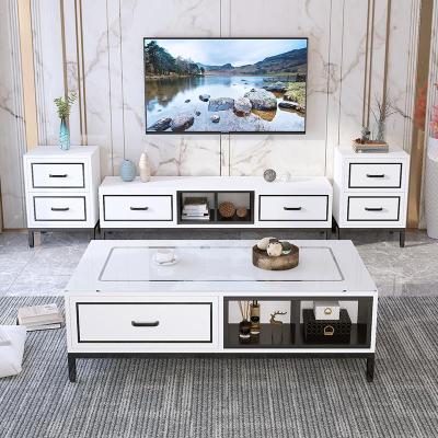 轻奢电视柜茶几组合简约现代可伸缩客厅家具北欧小户型钢化玻璃柜