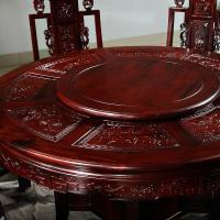 红木餐桌非洲酸枝木圆桌中式花实木餐厅酒店象头餐桌椅组合家具