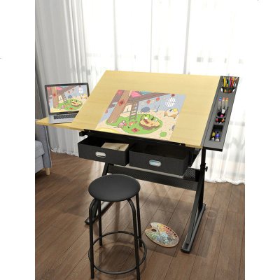 美式可升降书画绘画画图画案美术制图绘图桌设计师书桌工作台桌子