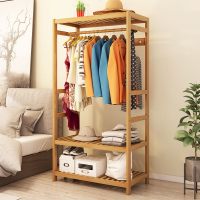 欧式衣帽架简易落地多功能置物架楠竹卧室家用挂衣架子