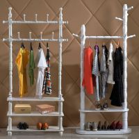 玛莎实木衣帽架双杆式落地衣帽鞋架卧室韩式客厅现代鞋柜挂衣架