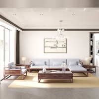 新中式沙发组合现代简约实木布艺沙发客厅别墅样板房转角沙发禅意