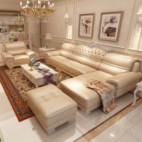 欧式沙发组合头层真皮整装简欧转角l型法式实木花客厅家具