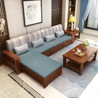 冬夏两用储物实木沙发组合中式转角大小户型木布艺沙发客厅家具