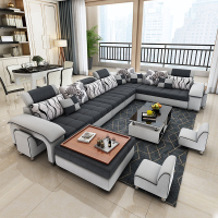 布艺沙发大小户型客厅转角经济现代可拆洗U型组合整装家具布沙发