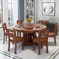 新中式实木餐桌椅组合家用转盘现代简约圆形餐桌橡木圆桌吃饭桌子