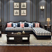 美式实木沙发客厅整装转角皮沙发大小户型布艺沙发美式轻奢家具