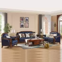美式沙发全实木头层油蜡真皮三人位乡村复古欧式布艺美式沙发组合
