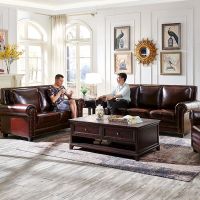 美式真皮沙发组合简约复古工业乡村风格三人位小户型美式羽绒沙发