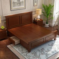 美式实木床1.8米双人床现代简约家具1.5m白色储物床经济型主卧床