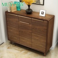 北欧鞋柜胡桃木色实木收纳柜简约现代客厅玄关柜多功能阳台储物柜