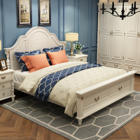 美式实木床主卧白色乡村床双人床卧室简约现代大床婚床1.8米高箱