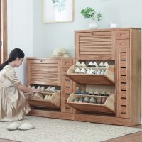 翻斗鞋柜实木家用简约现代超薄17cm大容量厅储物柜经济型玄关柜