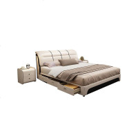 床 现代简约真皮床双人床主卧1.8米小户型榻榻米床储物床婚床