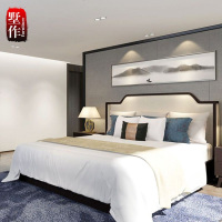 新中式家具 中式实木布艺双人床 样板房别墅会所现代卧室婚床家具