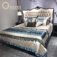 欧式床新古典布艺双人床1.8米时尚实木婚床公主床美式做旧主卧床