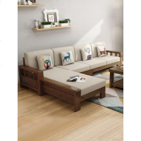 中式实木沙发组合现代小户型贵妃布艺沙发转角储物沙发床客厅整装