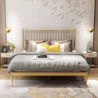 北欧宜家双人床现代简约铁架床1.8米1.5米主卧金色铁艺双人床大床